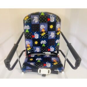 Vtg 90's Graco Tot Loc Clip Booster Chair w/ Seatbelt, Blue Elephant 3045JKP